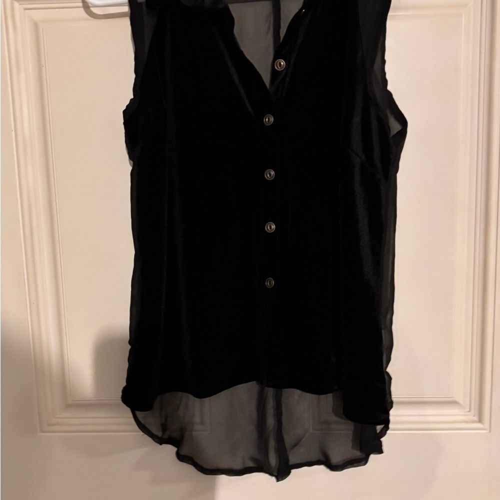 POOF! Black Velvet Sleeveless Button-Up Blouse